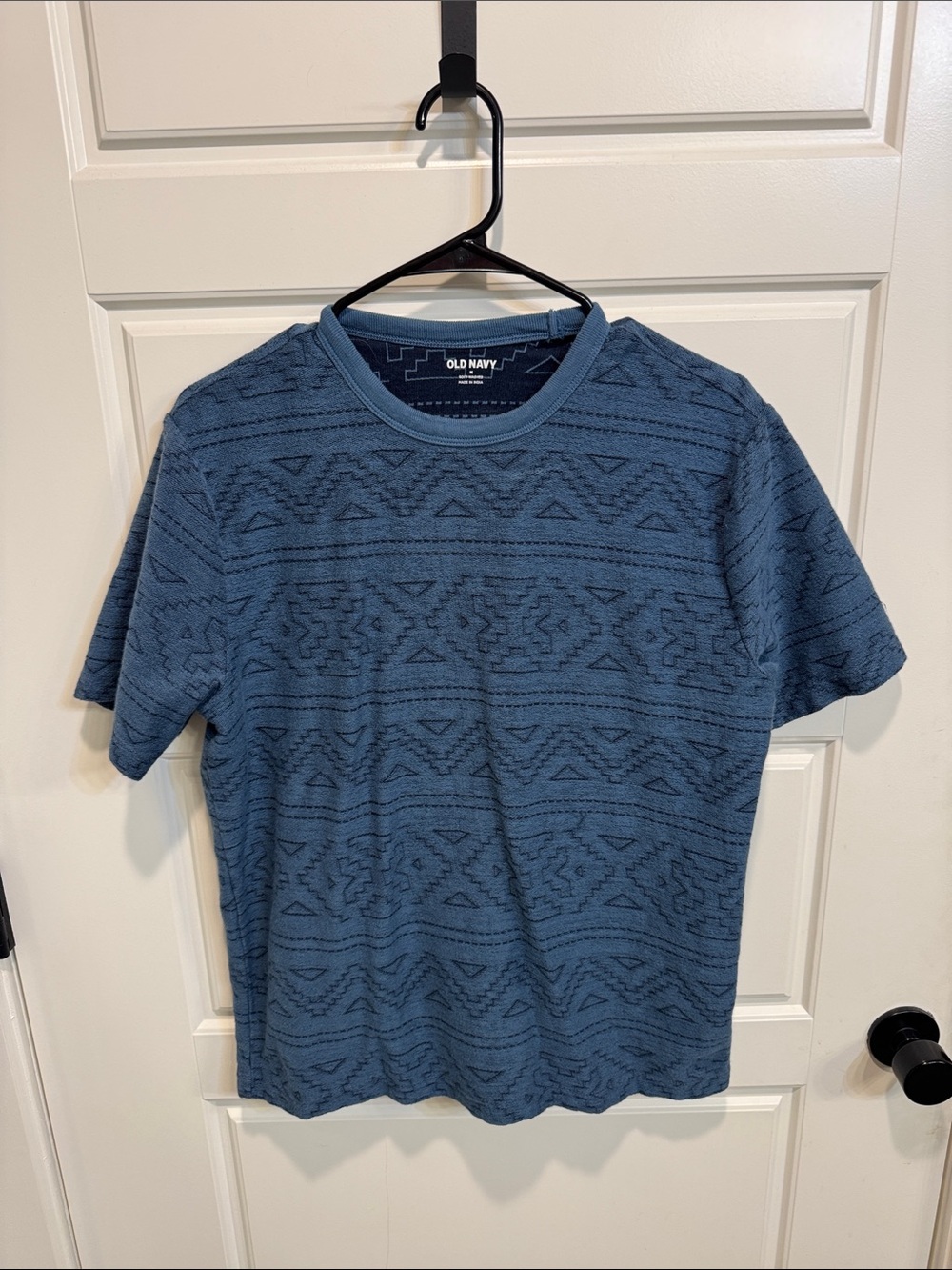 Old Navy Men's Slate Blue Geometric Knit Short-Sleeve Crew Tee